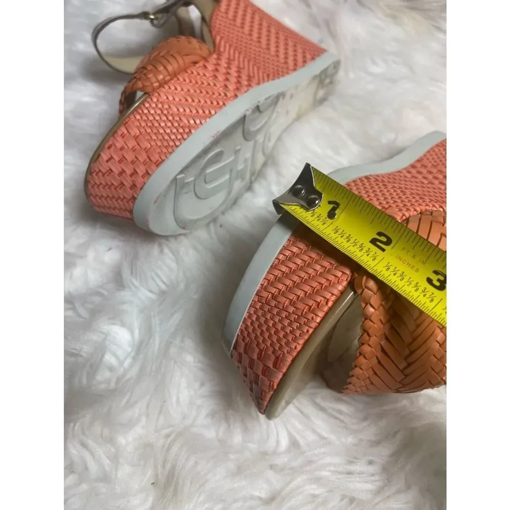 Donald J Pliner Orange Woven Wedge Sandals with patent leather Tan Straps SZ8M